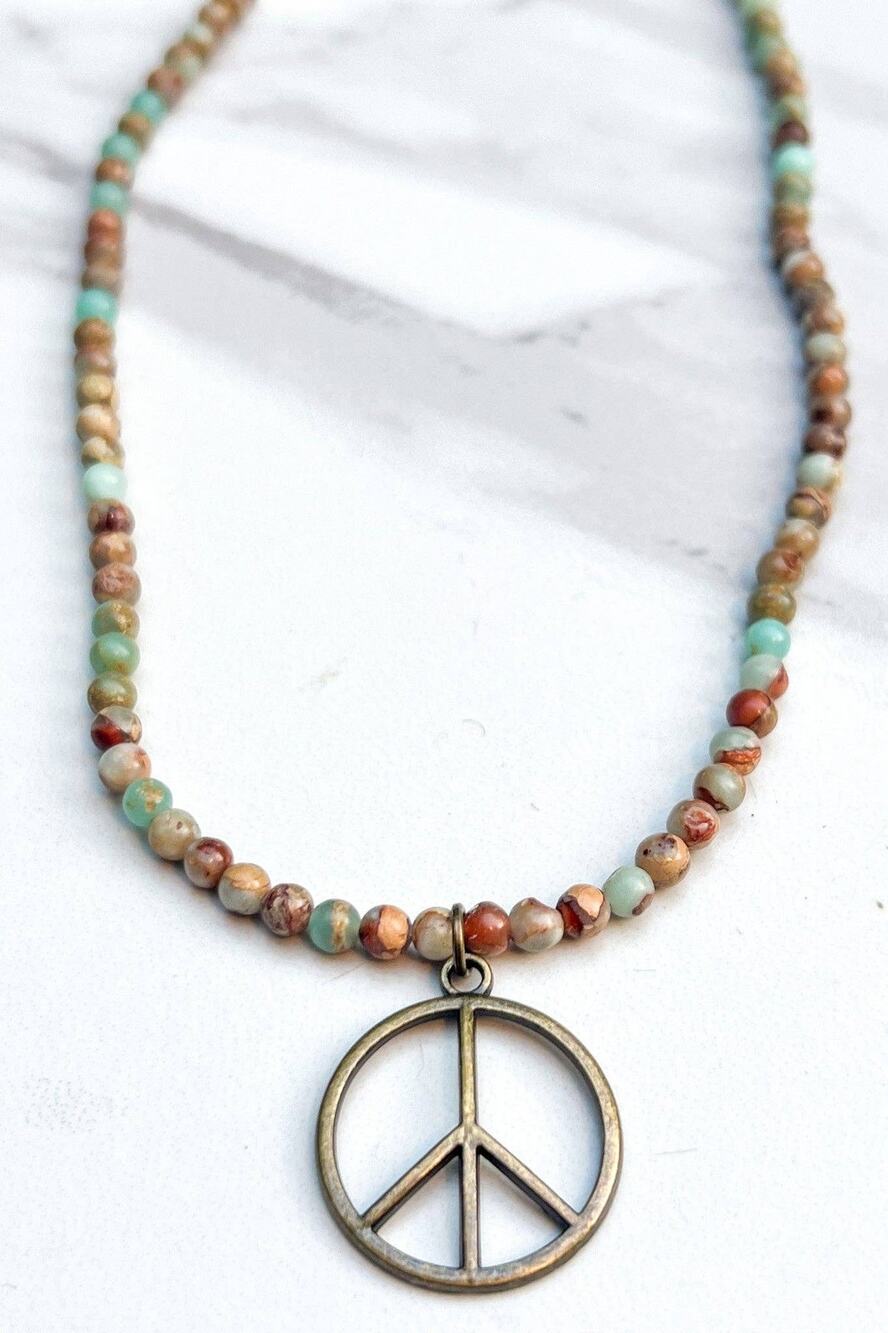 Imperial Jasper Peace Sign Choker Necklace | Bronze | Dylan Designs